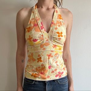 Floral Print Tie-Neck Halter Top